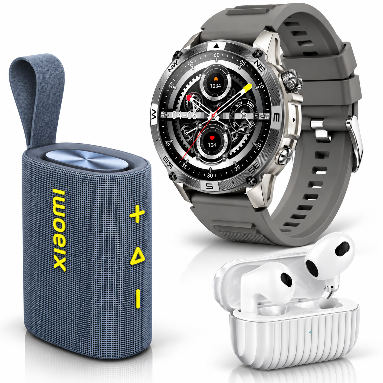 SMARTWACTH G-TIDE R6 PRO (GRIS) + BOCINA SOUND POCKET (AZUL) + AUDIFONOS G-TIDE H21 (PLATA)