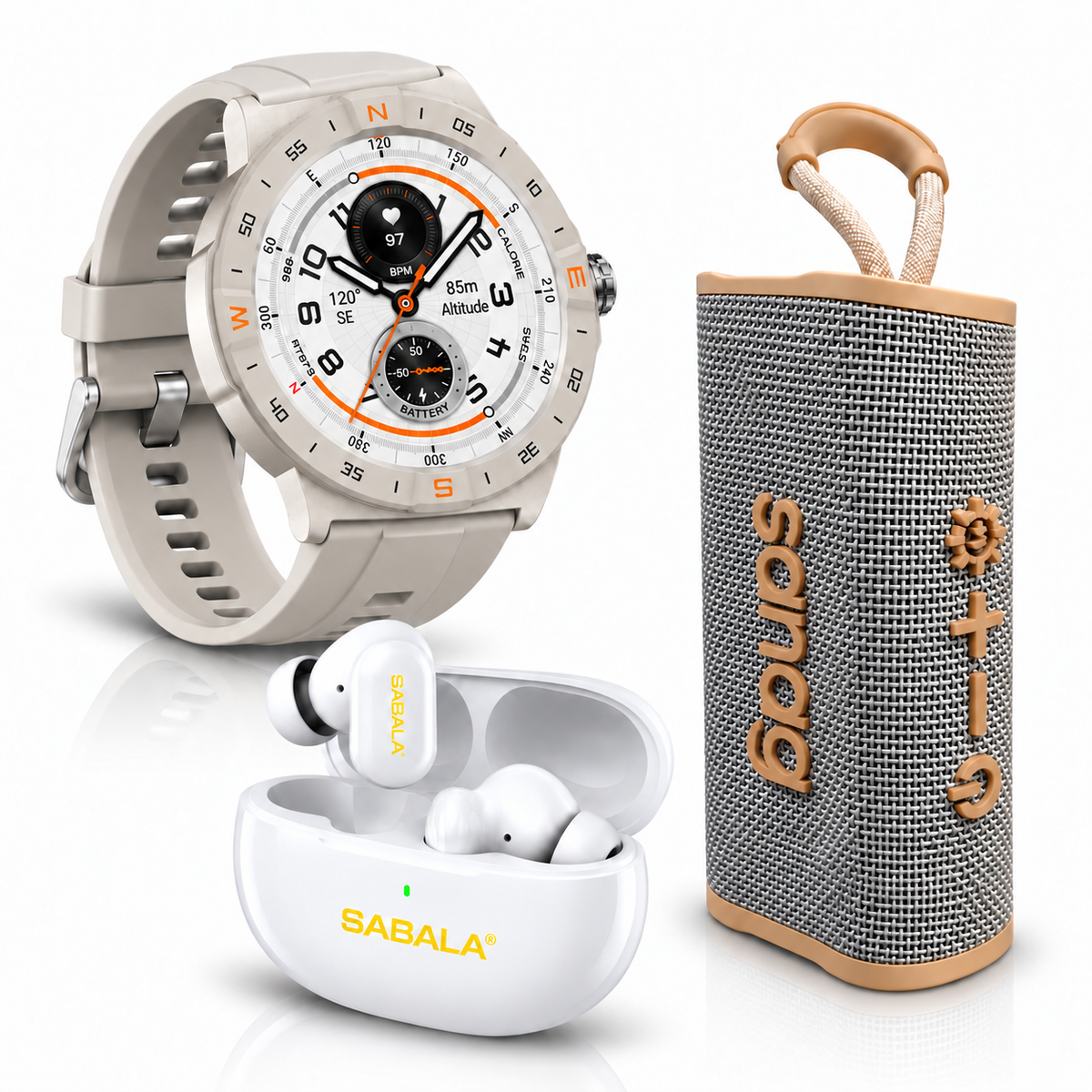 SMARWATCH HONOR CHOICE 2 EPIC AMOLED + AUDIFONOS SABALA ST-765 (BLANCO) + BOCINA SANAG M15 (BEIGE)