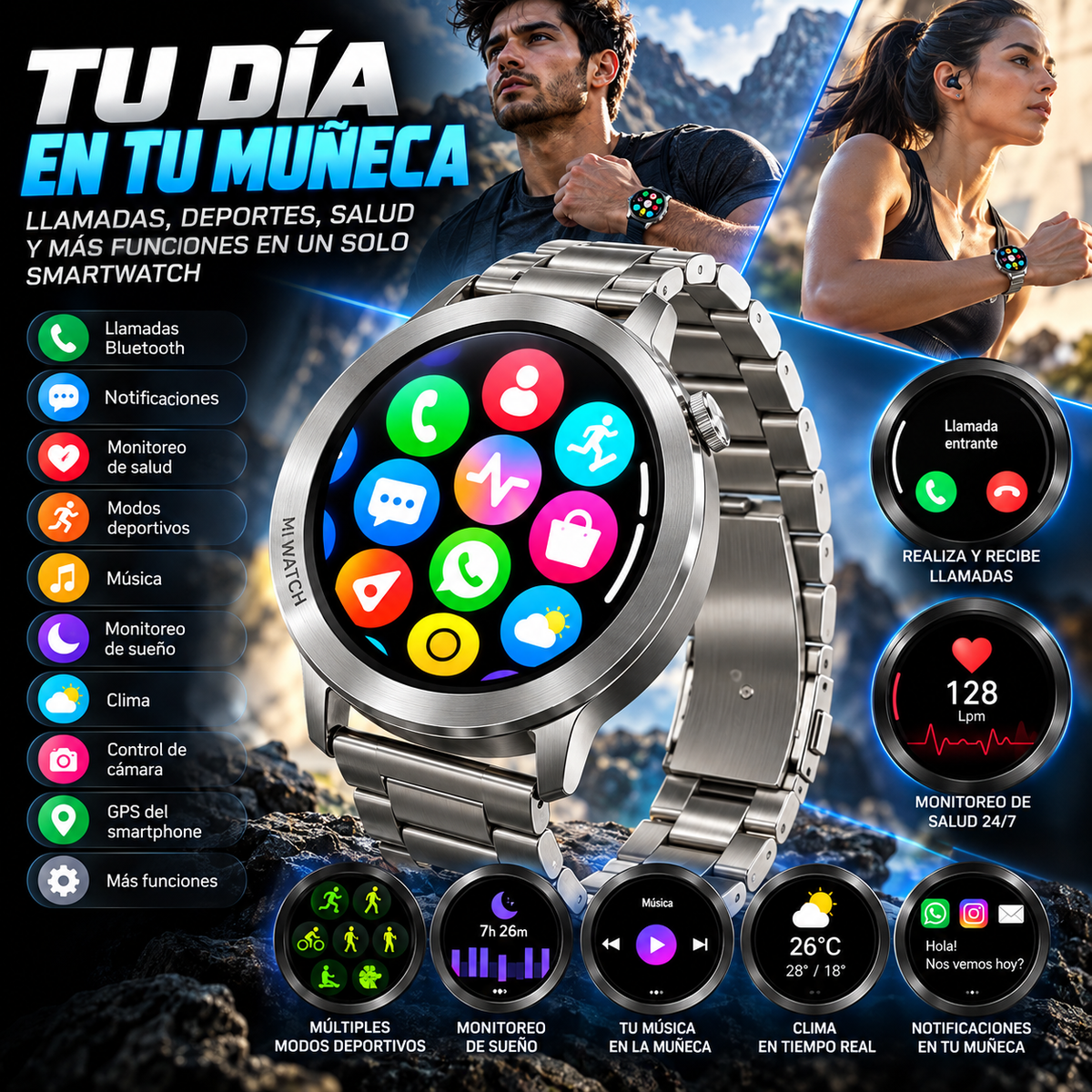 Smartwatch TECNIQUERO AI Watch 3 Metálico  WhatsApp, Llamadas Bluetooth y Modos Deportivos