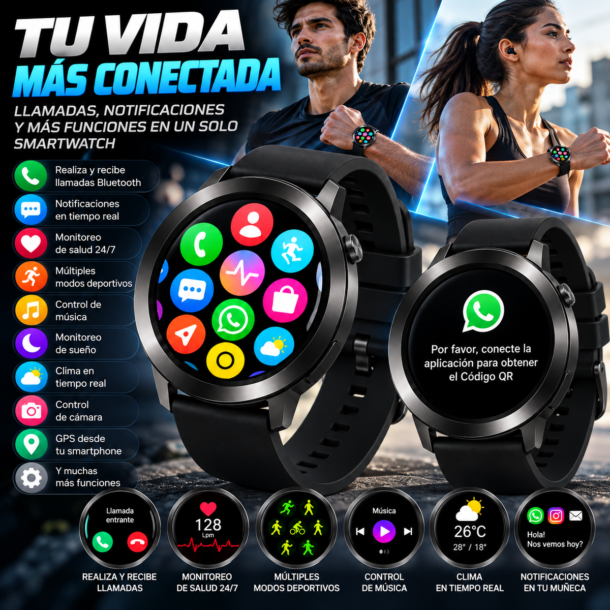 Smartwatch TECNIQUERO AI Watch 3 Metálico  WhatsApp, Llamadas Bluetooth y Modos Deportivos