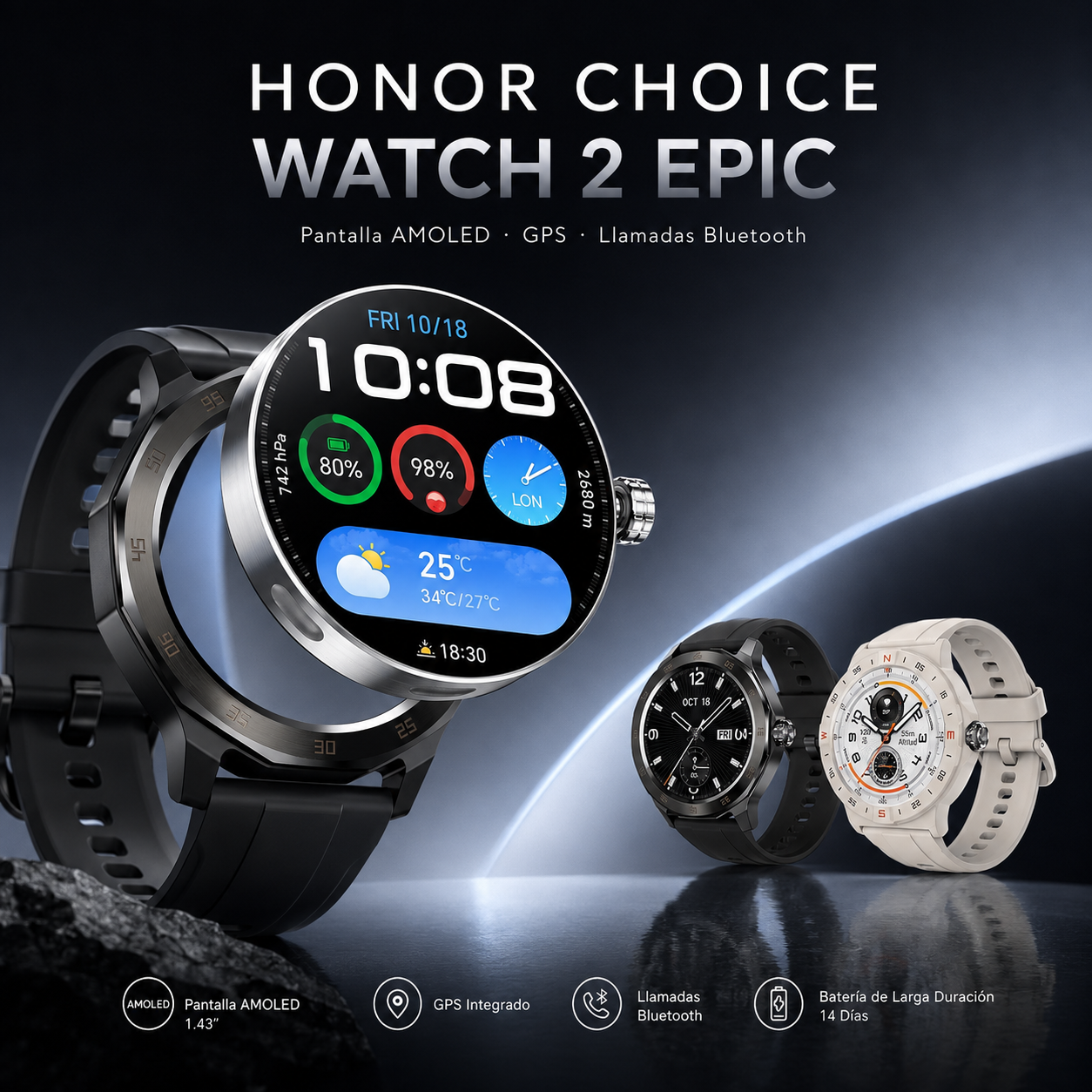 Smartwatch HONOR CHOICE Watch 2 Epic AMOLED con GPS, Llamadas Bluetooth y 5ATM