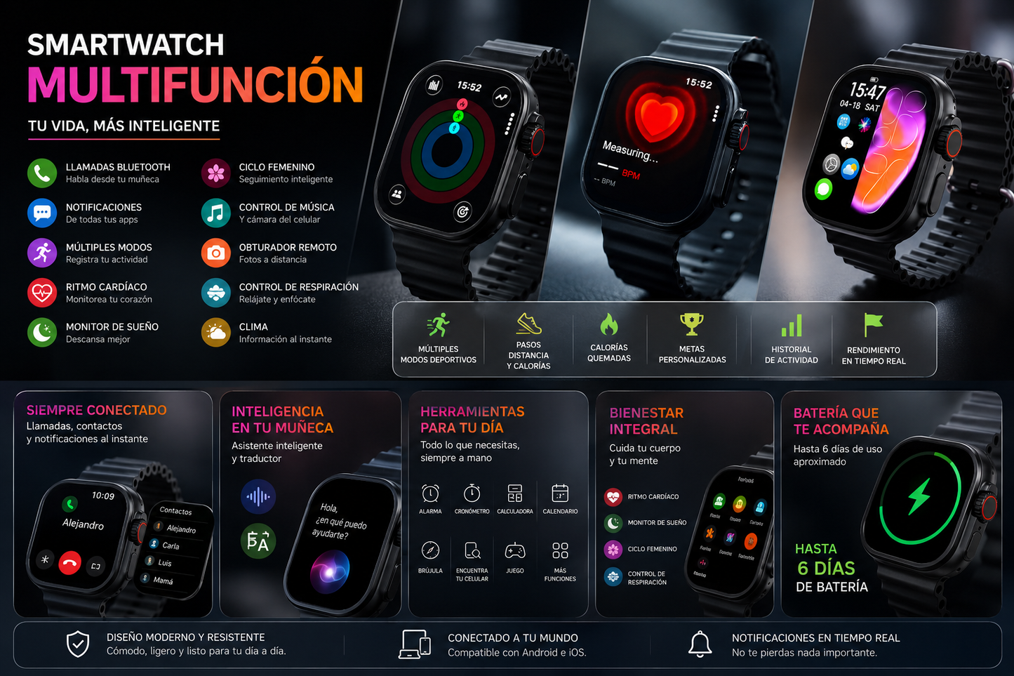 Smartwatch U5 Multifunción con Llamadas, Mensajería e Inteligencia Artificial