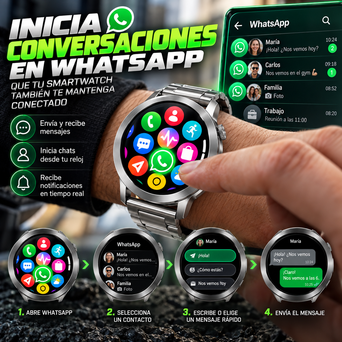 Smartwatch TECNIQUERO AI Watch 3 Metálico  WhatsApp, Llamadas Bluetooth y Modos Deportivos