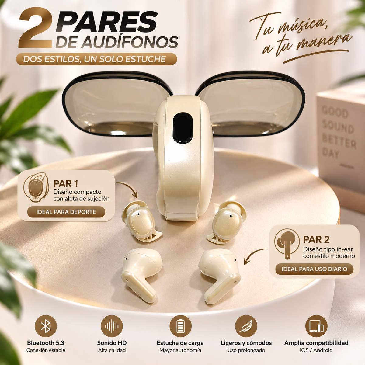 Audífonos bluetooth 2 en 1 TECNIQUERO DuoBuds 2X G86