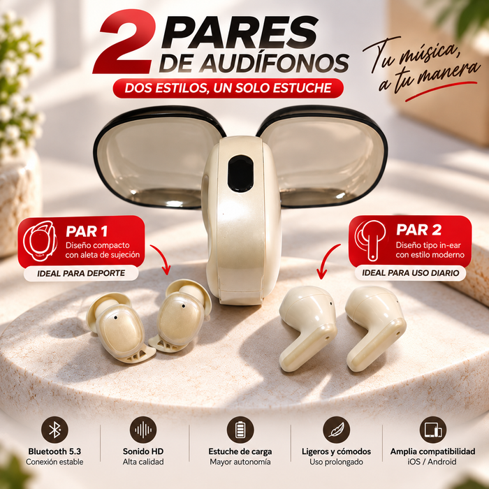 Audífonos bluetooth 2 en 1 TECNIQUERO DuoBuds 2X G86