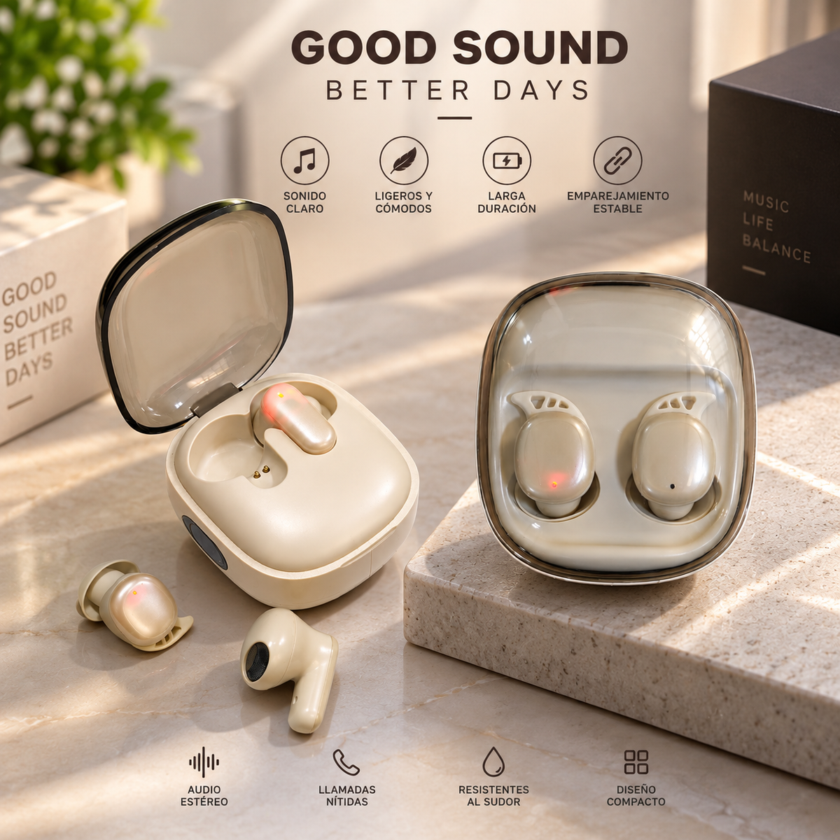 Audífonos bluetooth 2 en 1 TECNIQUERO DuoBuds 2X G86