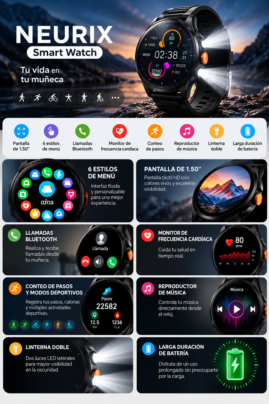 Smartwatch  Llamadas Bluetooth y Linterna TECNIQUERO NEXWATCH X5 Smartwatch  Llamadas Bluetooth y Linterna
