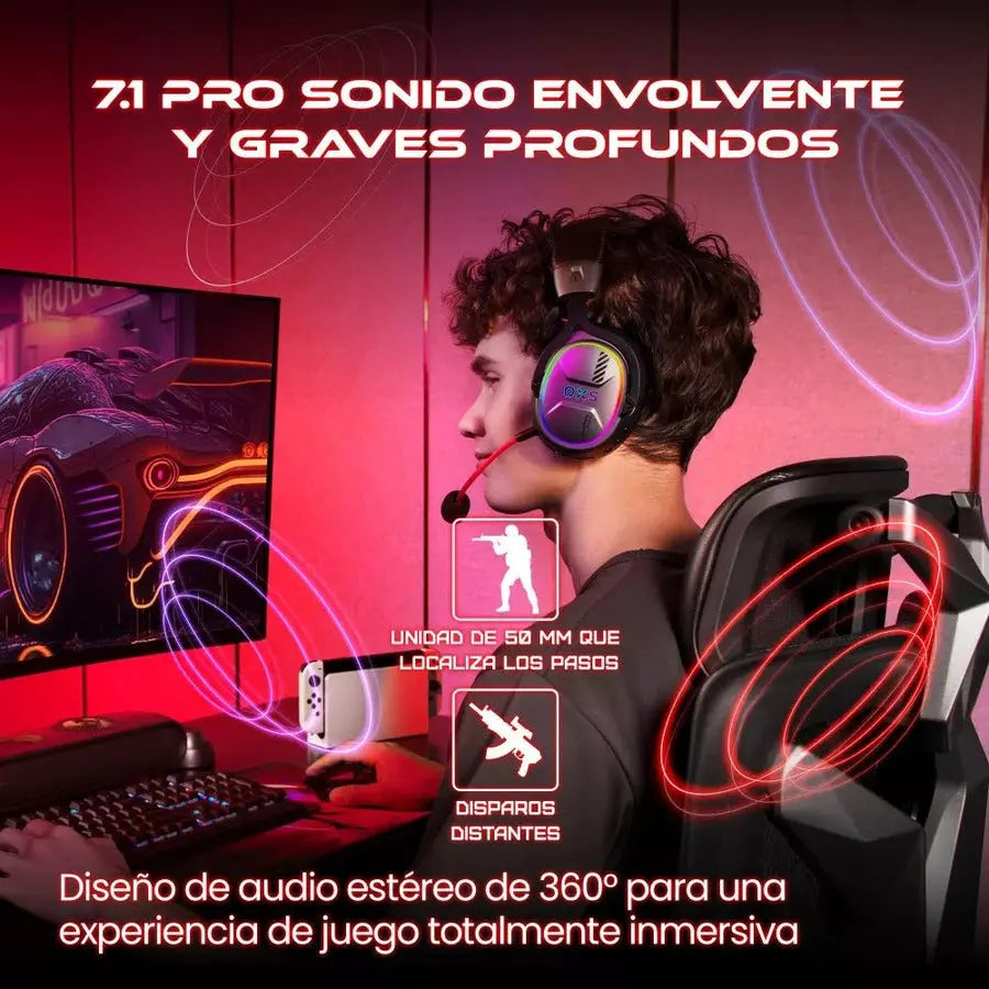 Audífonos gamer OXS G2 con micrófono y bocina G-tide. Combo
