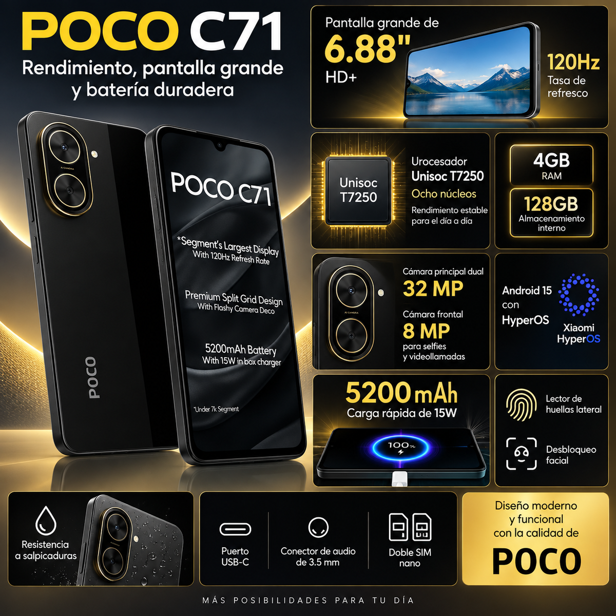 SMARTPHONE XIAOMI POCO C71 4/128 GB (NEGRO) + SMARWATCH HONOR CHOICE 2 EPIC AMOLED