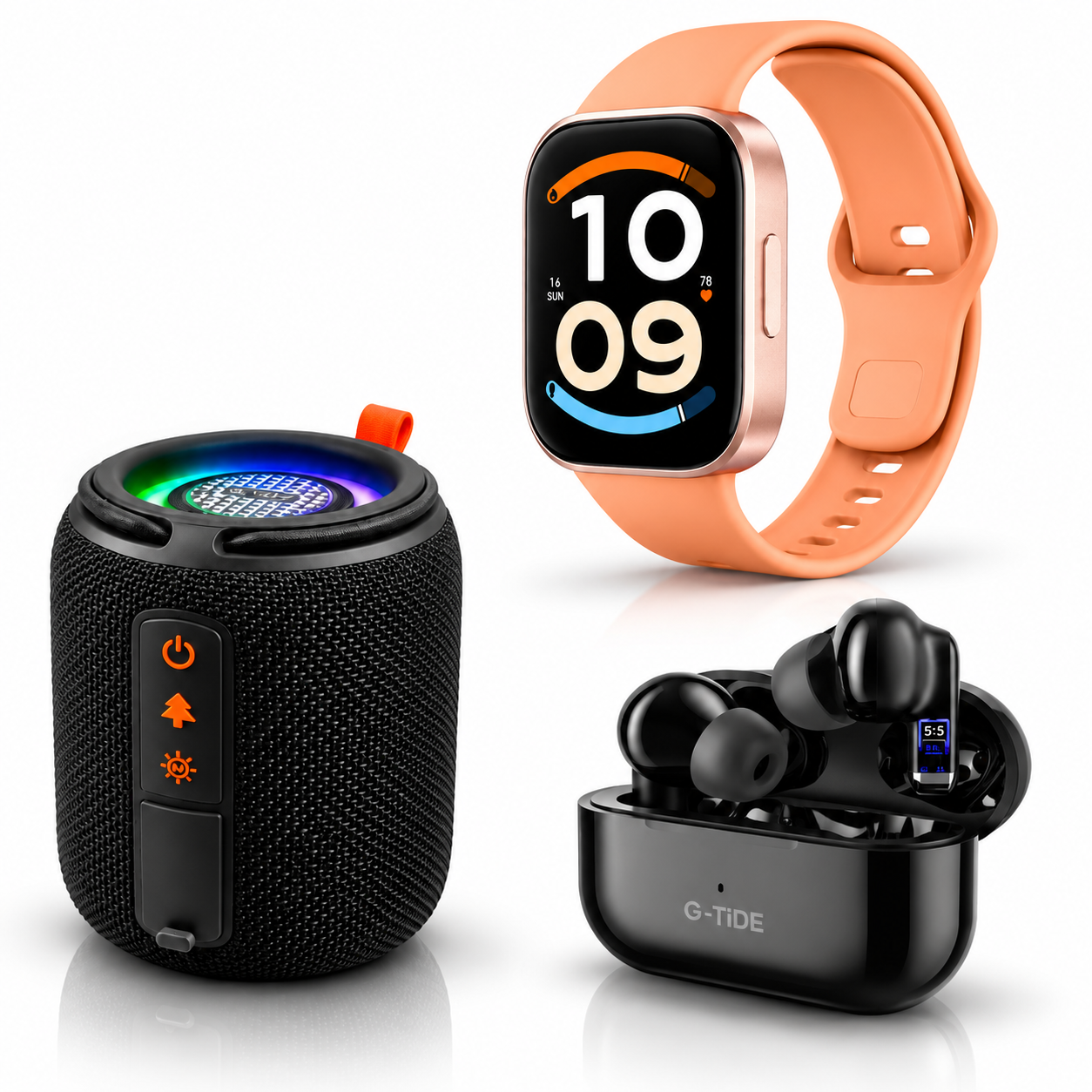 SMARTWATCH XIAOMI REDMI WATCH 6 ACTIVE (ORANGE) + BOCINA G-TIDE SV30 + AUDIFONOS G-TIDE L22 (NEGRO)