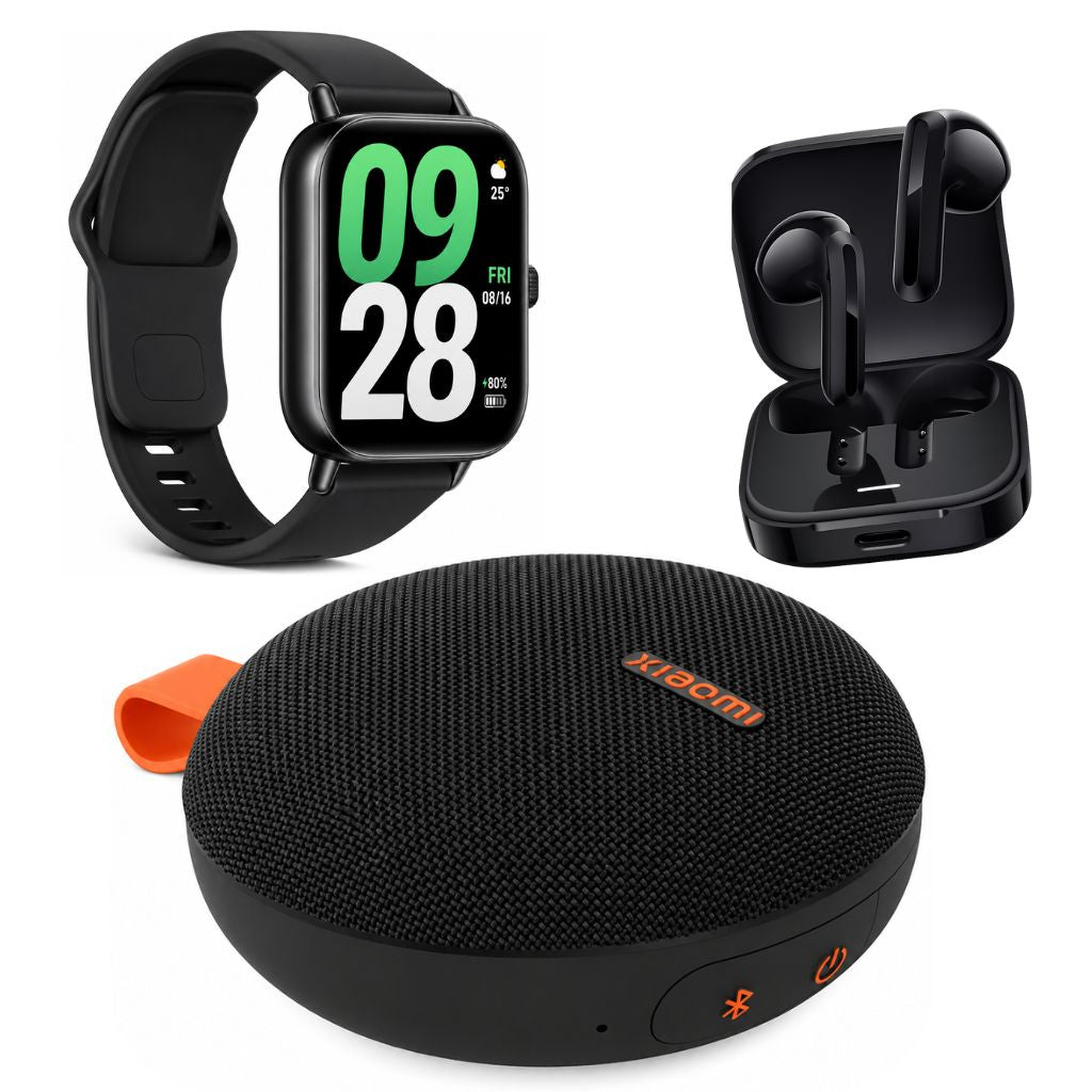 Smartwatch Xiaomi Watch 5 Active + Bocina Xiaomi Essentials (negra) + Audifonos inalambricos Xiaomi Buds 6 Active (Negro)