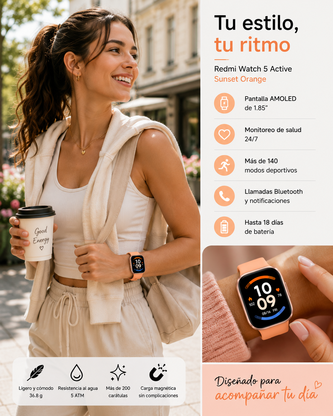 Xiaomi Redmi Watch 6 Active Naranja AMOLED + Llamadas Bluetooth