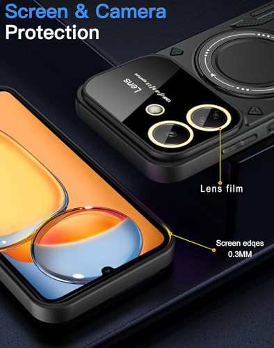 Funda Xiaomi Poco C65 y Redmi 13c Case Uso Rudo Protector Lente Cámara Soporte Giratorio Magnético Carcasa,para Mi Xiaomi Poco C65 y Redmi 13c Funda(Negro)