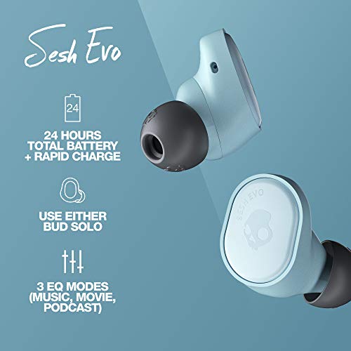 Skullcandy Sesh Evo True Wireless In-Ear Auriculares Bluetooth Compatible con iPhone y Android / Estuche de carga y micrófono / Ideal para gimnasio, deportes y juegos IP55 Resistente al agua - Azul