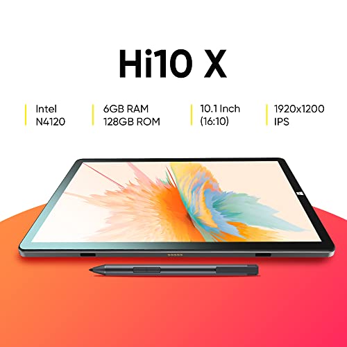 Tablet de 10.1 pulgadas CHUWI Hi10 X con teclado y bolígrafo, 6 GB LPDDR4 128 GB de almacenamiento, visualización táctil de 10 puntos de 1920 x 1200P, Intel Celeron N4120, portátil convertible 2 en 1, WiFi de doble banda, Typc-C, Windows 10, gris