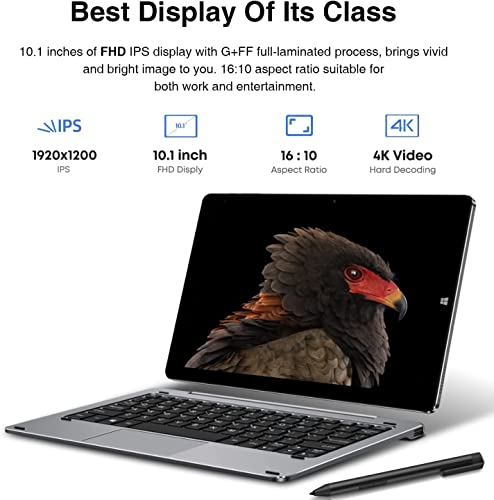 Tablet de 10.1 pulgadas CHUWI Hi10 X con teclado y bolígrafo, 6 GB LPDDR4 128 GB de almacenamiento, visualización táctil de 10 puntos de 1920 x 1200P, Intel Celeron N4120, portátil convertible 2 en 1, WiFi de doble banda, Typc-C, Windows 10, gris