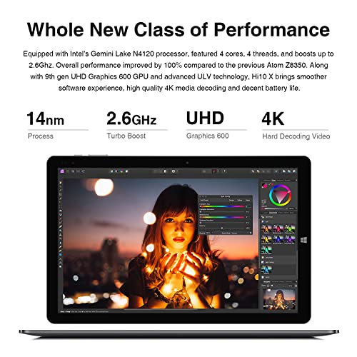 Tablet de 10.1 pulgadas CHUWI Hi10 X con teclado y bolígrafo, 6 GB LPDDR4 128 GB de almacenamiento, visualización táctil de 10 puntos de 1920 x 1200P, Intel Celeron N4120, portátil convertible 2 en 1, WiFi de doble banda, Typc-C, Windows 10, gris