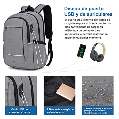 Mochila Antirrobo Hombre,  Impermeable para portátil, viajes,negocios con bloqueo y USB , agujero audífonos, Laptop 15.6 pulgadas.