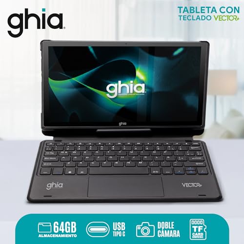 Tablet GHIA  GVPNT Pantalla De 10 Pulgadas, Teclado, Procesador A523 OCTACORE, 4GB/64GB. Android 13. Negro