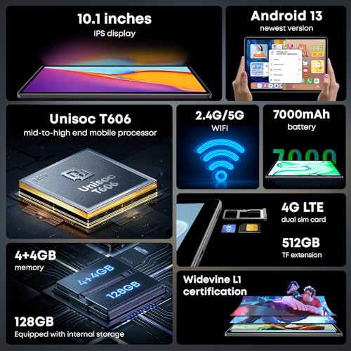 CHUWI Tableta Android 13, Tableta Hi10 XPro de 10,1 Pulgadas, 8GB RAM 128GB ROM, Tableta Unisoc T606 Octa-Core Android, 1280X800 HD IPS, Cámara de 13MP&5MP, 7000mAh, 4G LTE/5G WiFi/GPS/BT 5.0, Tipo C