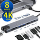 Hub USB tipo C 8 en 1, adaptador HDMI 3,1 a 4K con lector de tarjetas RJ45 SD/TF PD, carga rápida para MacBook, Notebook, ordenador portátil
